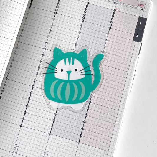 Die-Cut Stickers : Mochi Teal Daruma Neko